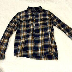 Lucky Brand Long Sleeve Plaid Button Up Navy Gold